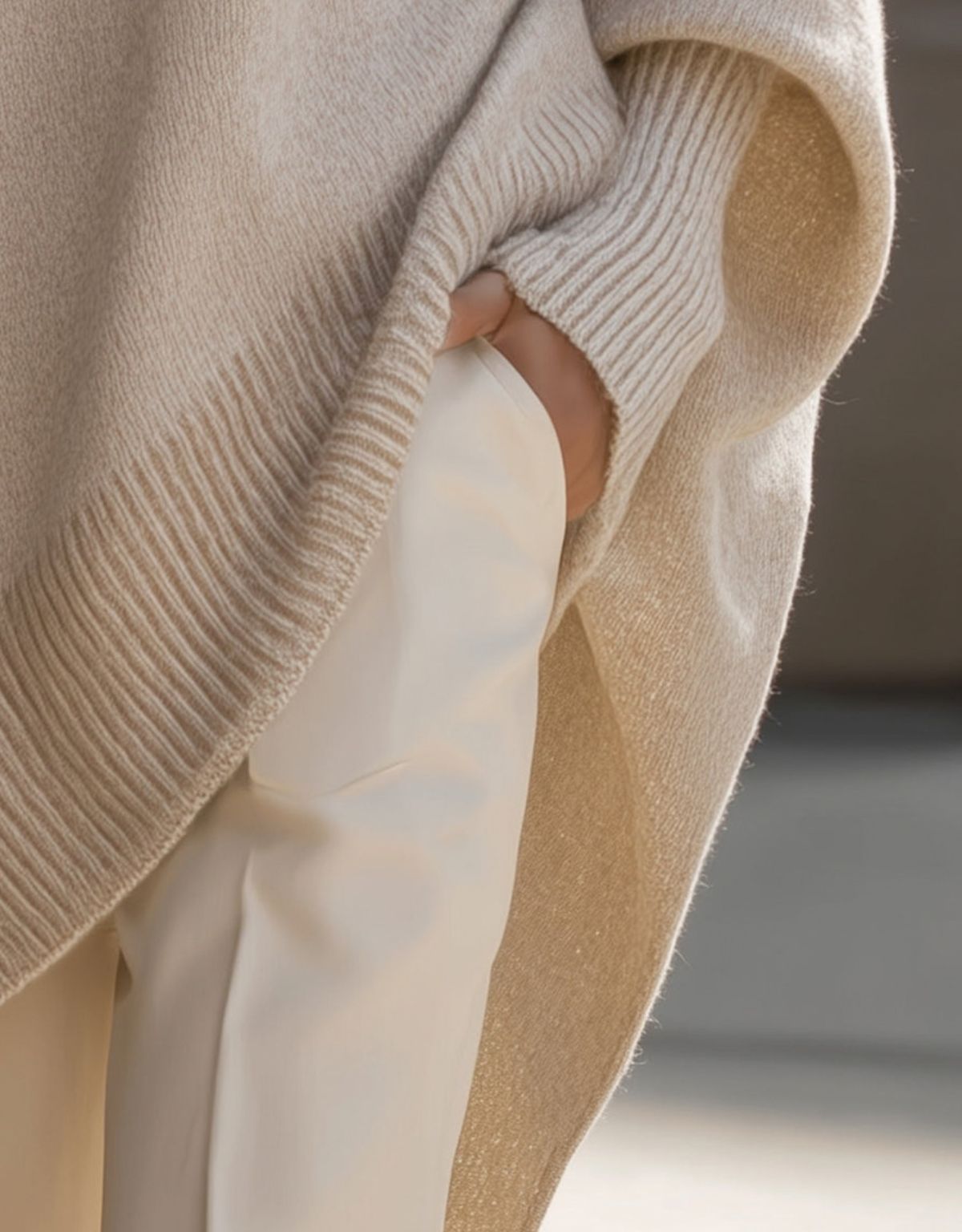 Dames Oversized Gebreide Trui met Asymmetrische Zoom en Ronde Hals
