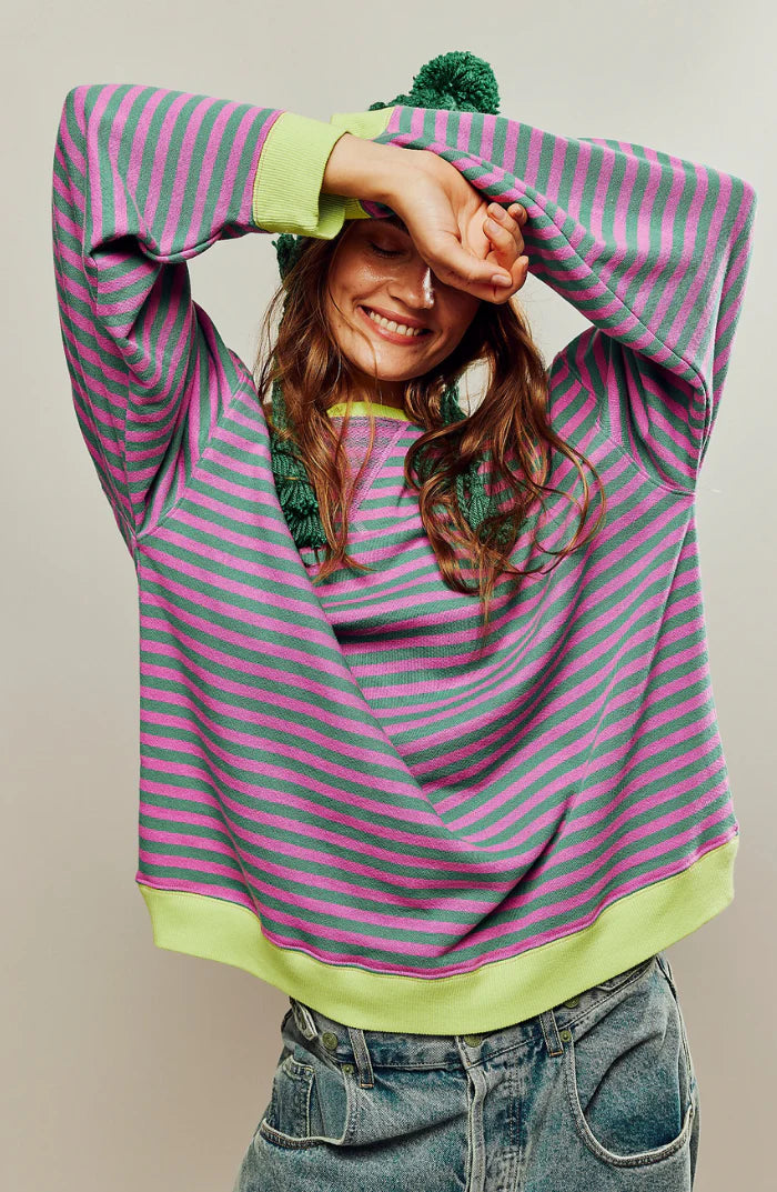 Dames Oversized Gestreepte Sweater met Ronde Hals