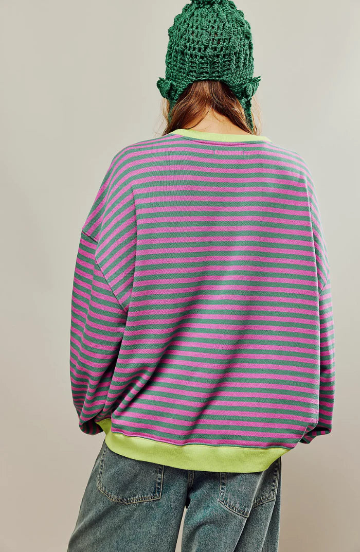 Dames Oversized Gestreepte Sweater met Ronde Hals
