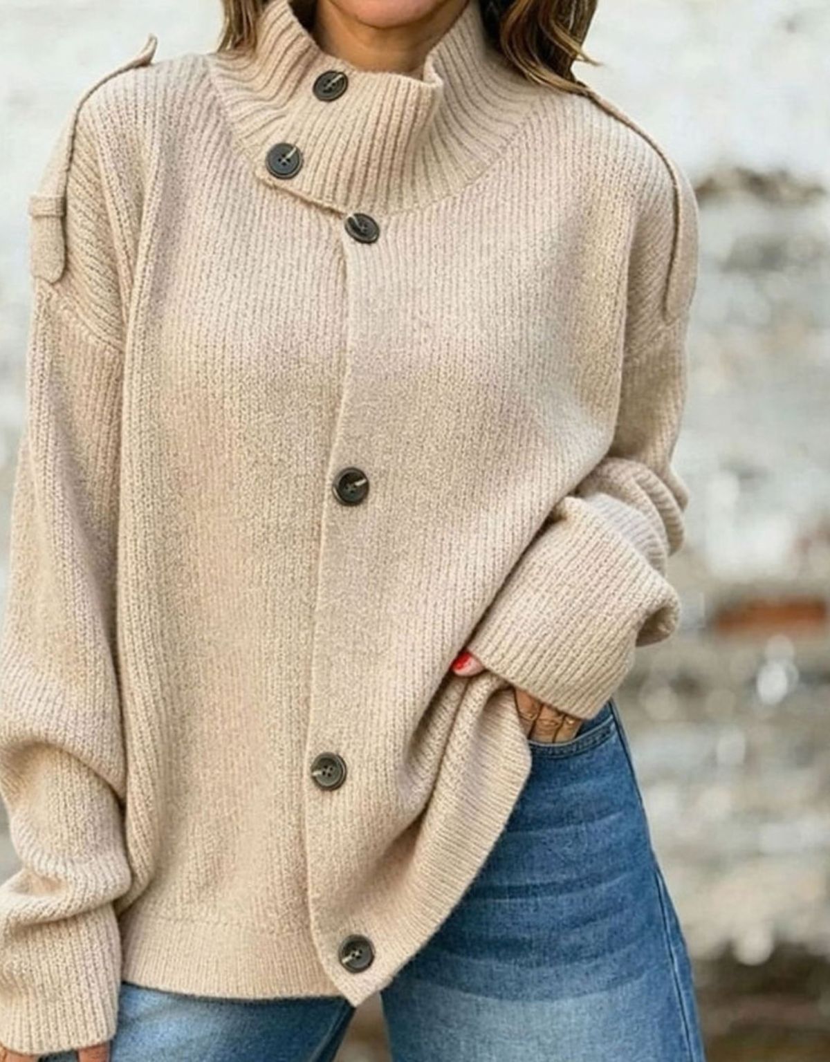 Dames Oversized Vest met Opstaande Kraag en Knoopsluiting