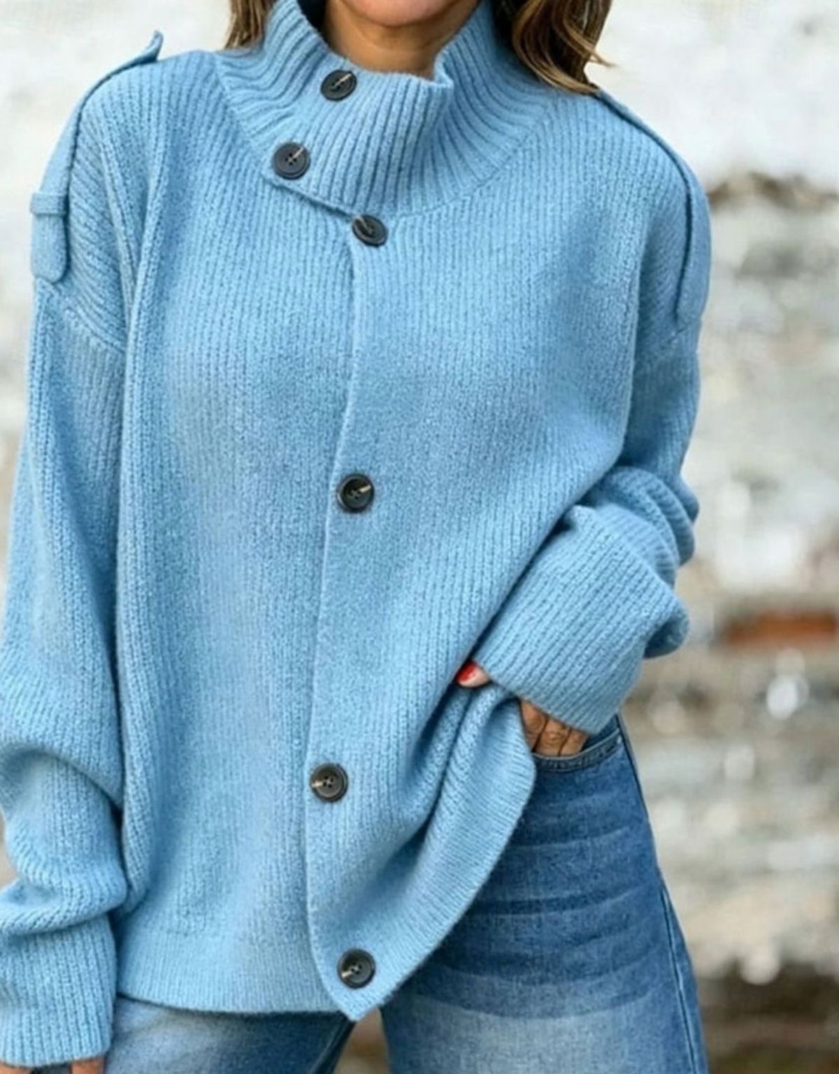 Dames Oversized Vest met Opstaande Kraag en Knoopsluiting
