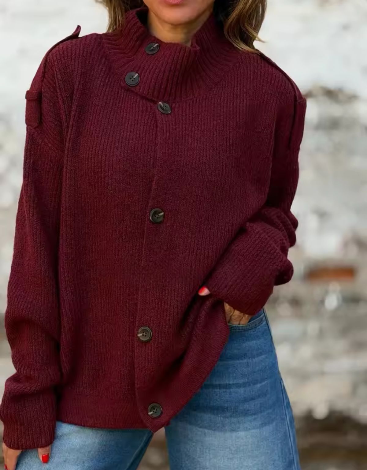 Dames Oversized Vest met Opstaande Kraag en Knoopsluiting