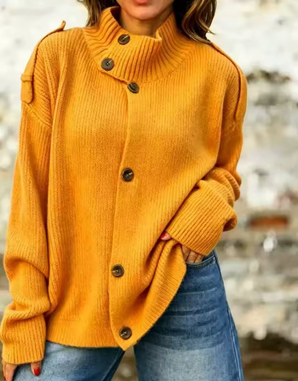 Dames Oversized Vest met Opstaande Kraag en Knoopsluiting