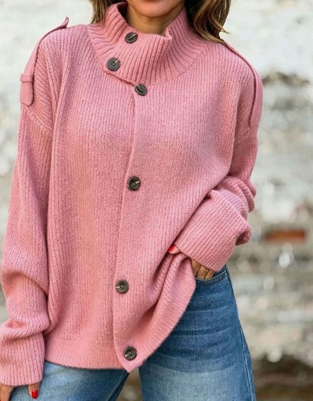 Dames Oversized Vest met Opstaande Kraag en Knoopsluiting
