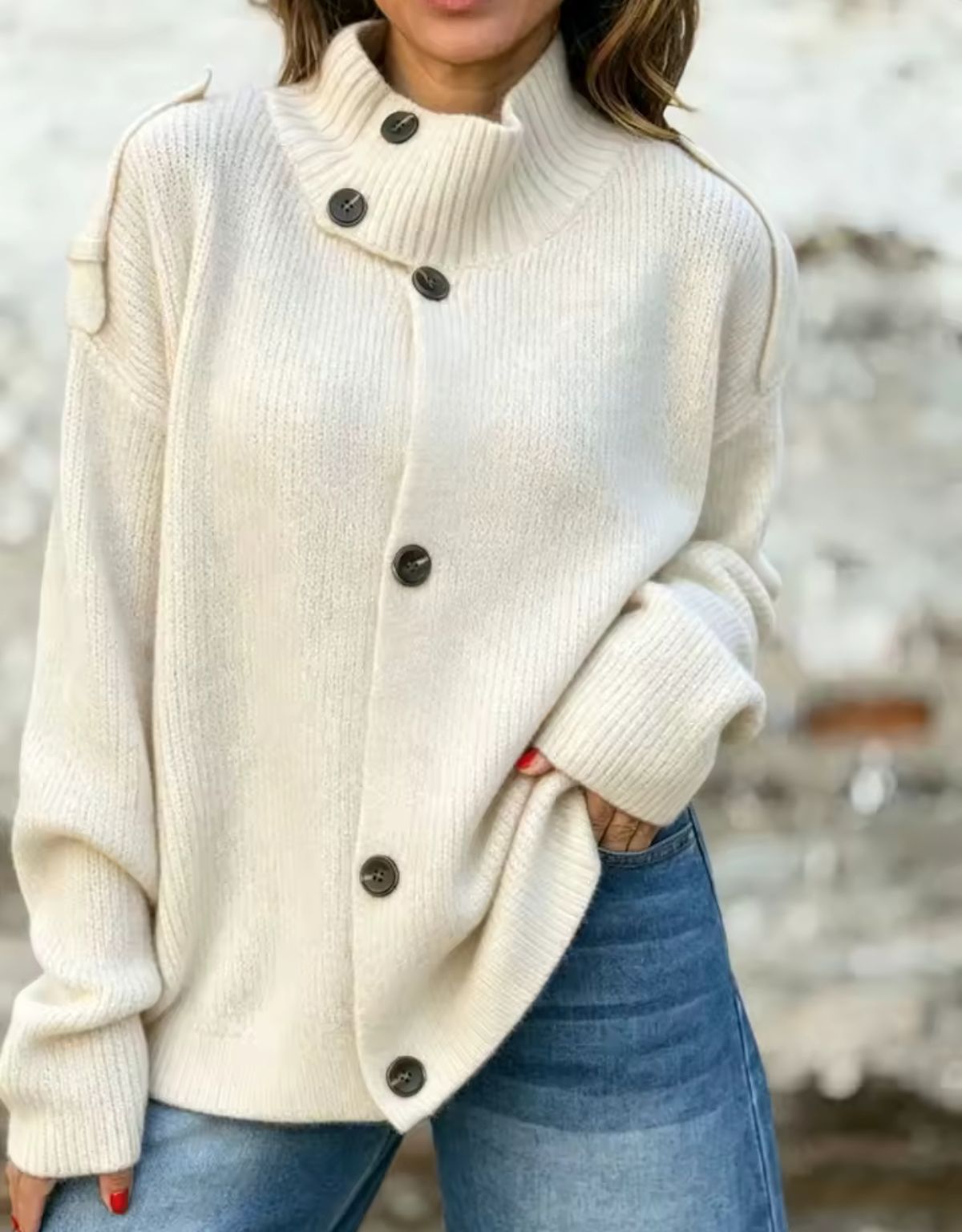 Dames Oversized Vest met Opstaande Kraag en Knoopsluiting