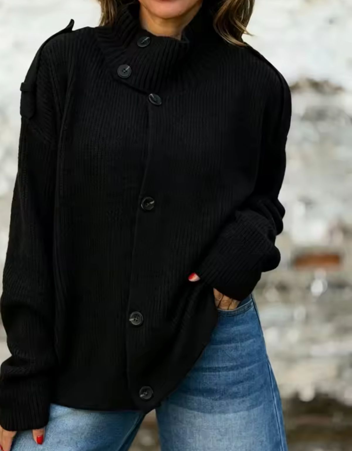 Dames Oversized Vest met Opstaande Kraag en Knoopsluiting