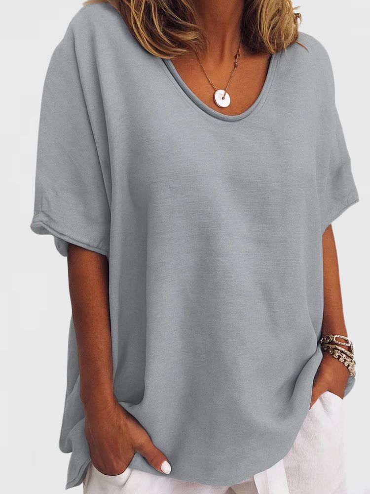 Dames Oversized Zomer T-shirt met V-hals en Korte Mouwen