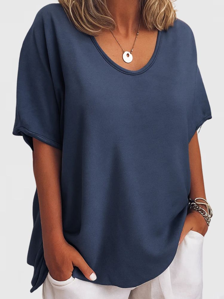 Dames Oversized Zomer T-shirt met V-hals en Korte Mouwen
