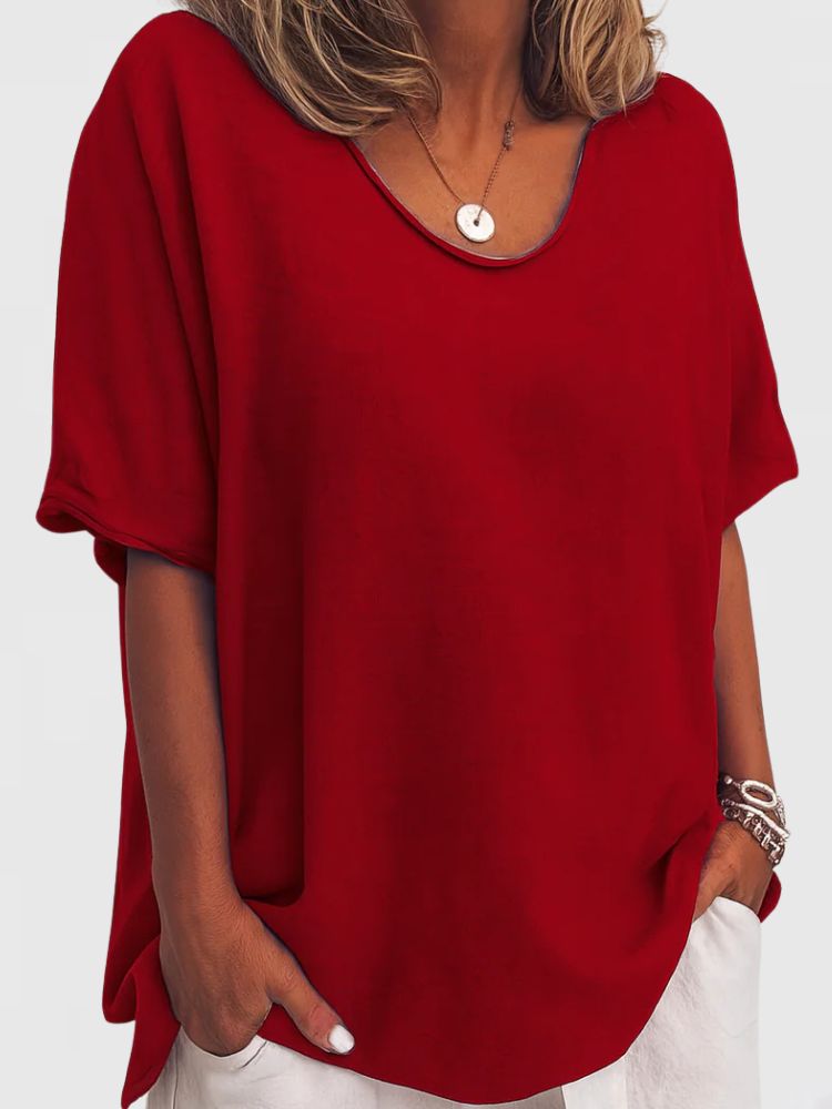 Dames Oversized Zomer T-shirt met V-hals en Korte Mouwen