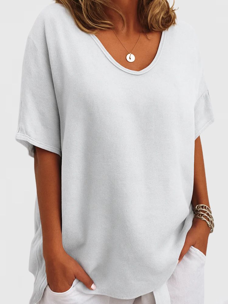 Dames Oversized Zomer T-shirt met V-hals en Korte Mouwen
