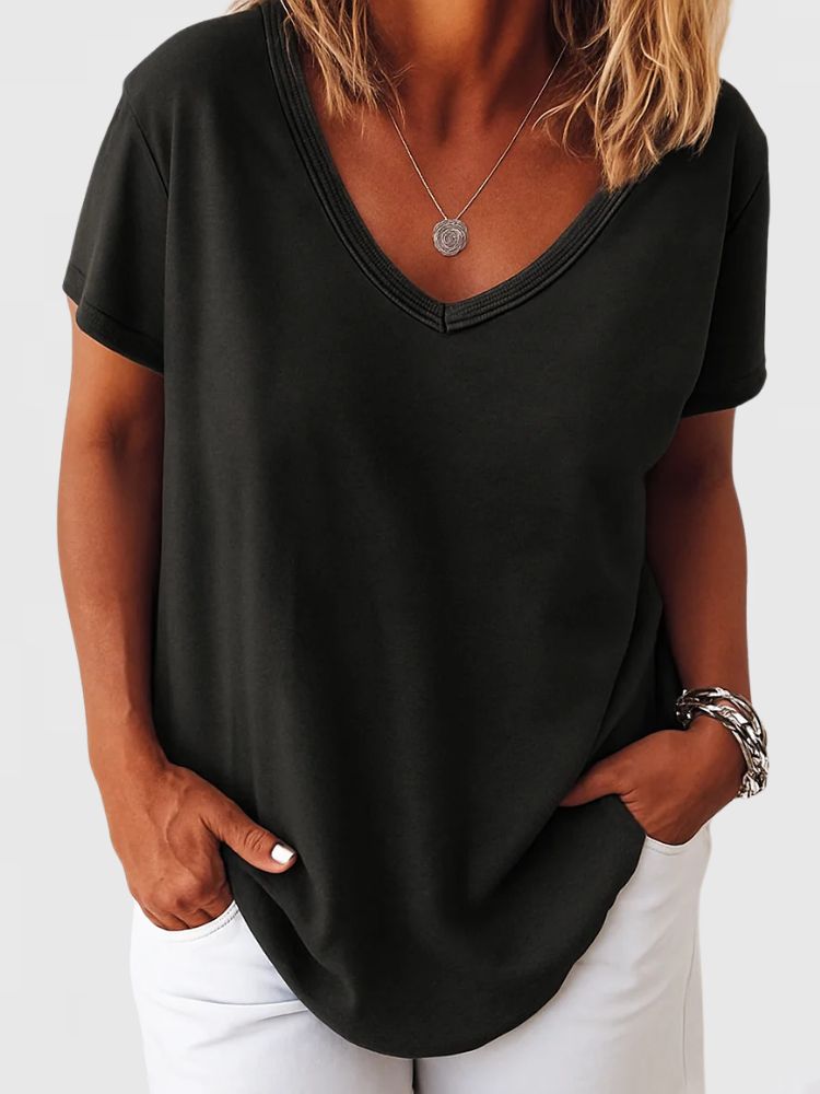 Dames Oversized Zomer T-shirt met V-hals en Korte Mouwen