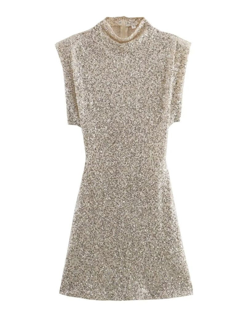 Dames Pailletten Mini Jurk met Schouderdetails