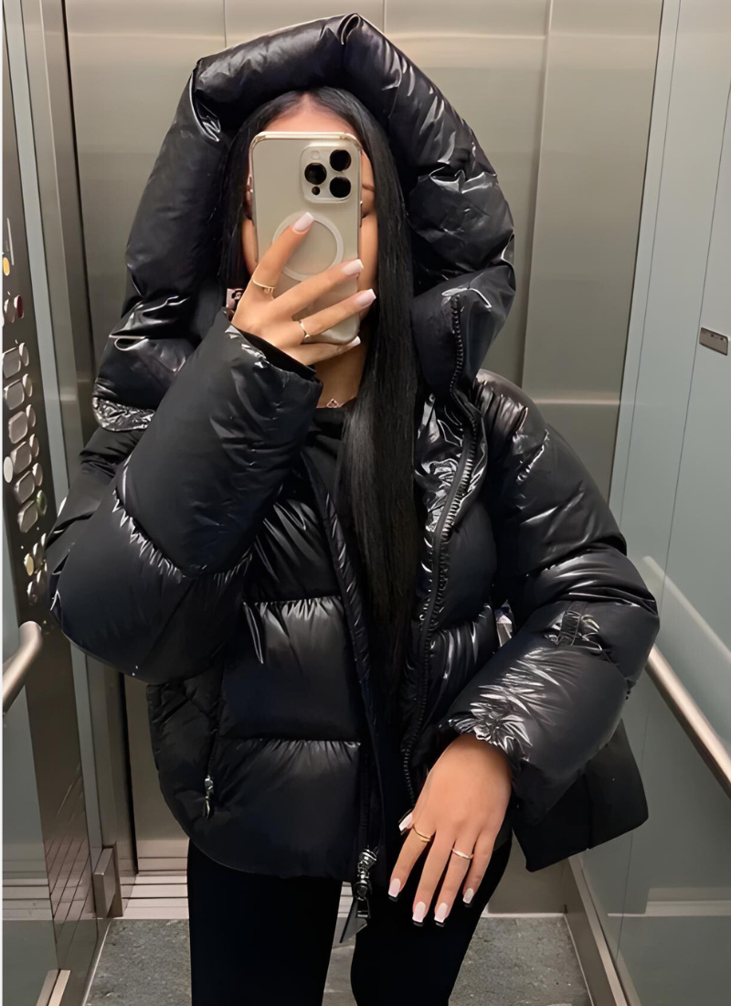 Dames Puffer Winterjas met Capuchon en Glanzende Buitenlaag