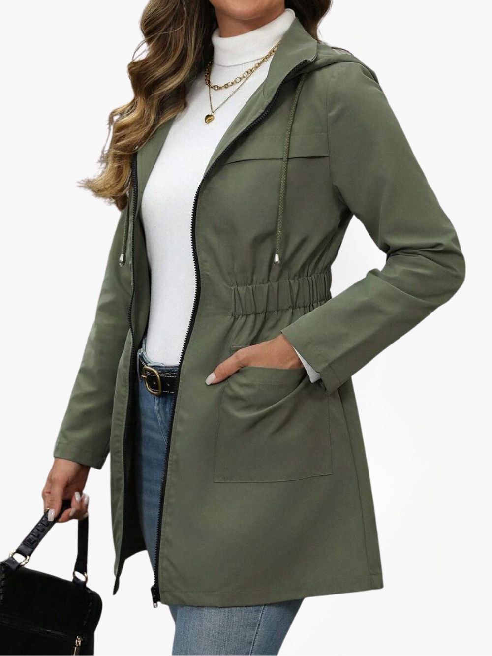 Dames Regenjas met Capuchon en Elastische Taille