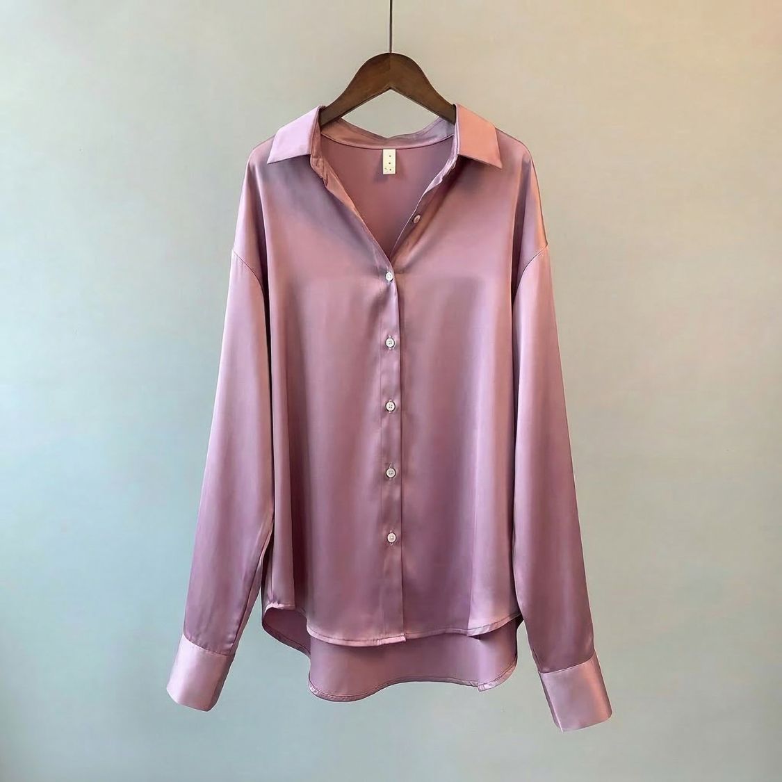 Dames Satijnlook Blouse met Knoopsluiting en Lange Mouwen
