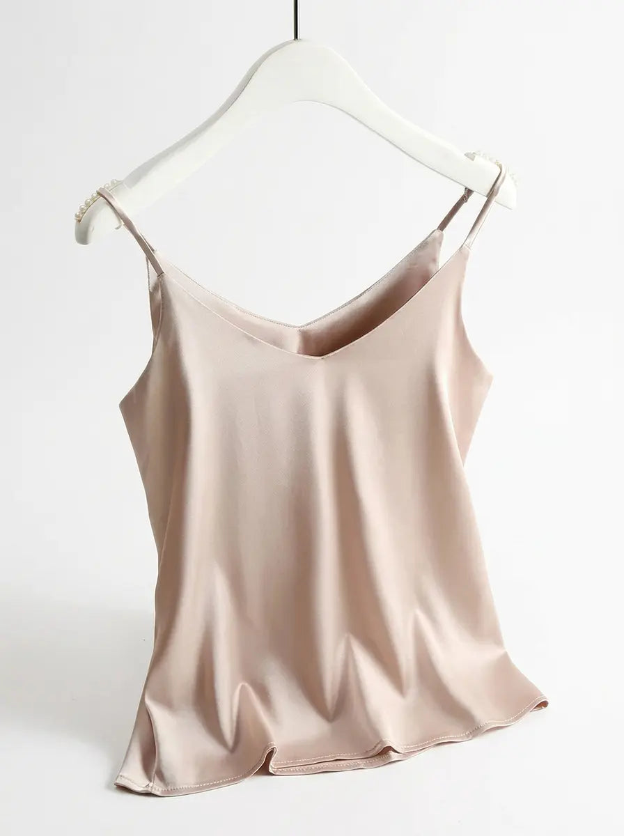 Dames Satijnlook Top met Spaghettibandjes en V-hals