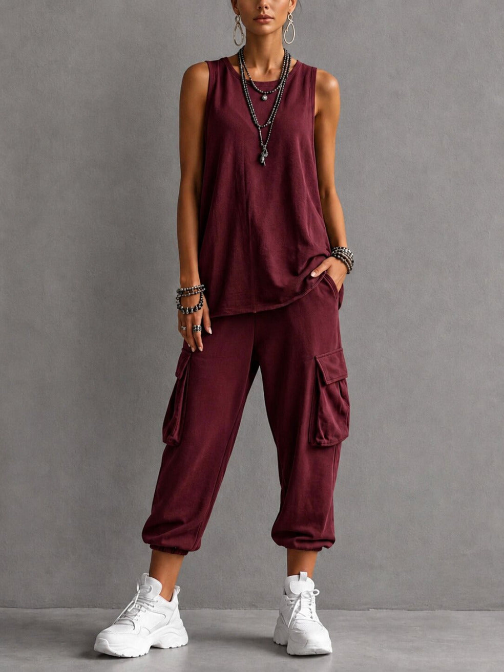 Dames Set met Mouwloze Top en Cargo Broek