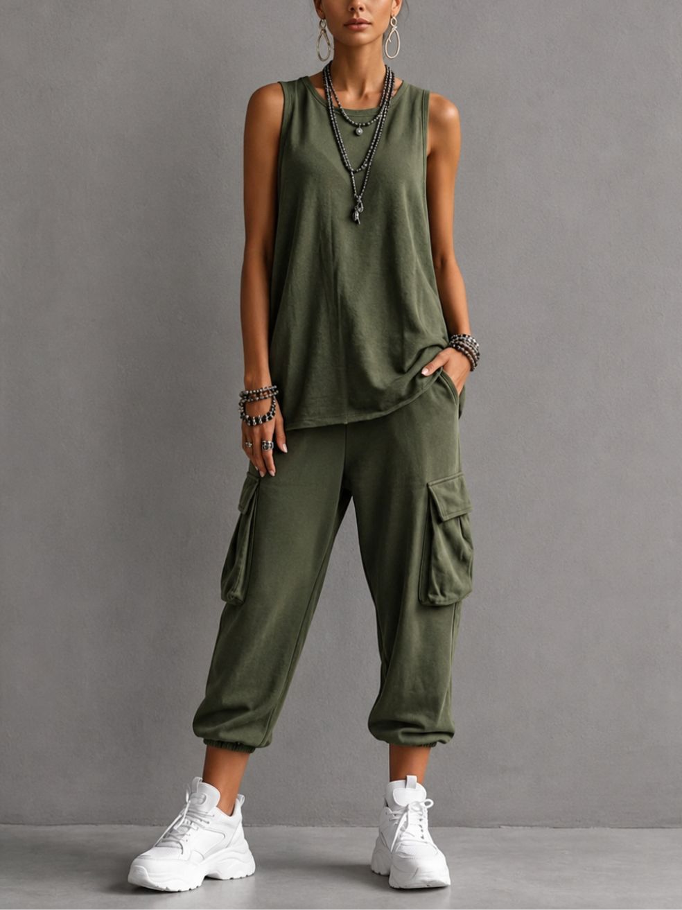 Dames Set met Mouwloze Top en Cargo Broek