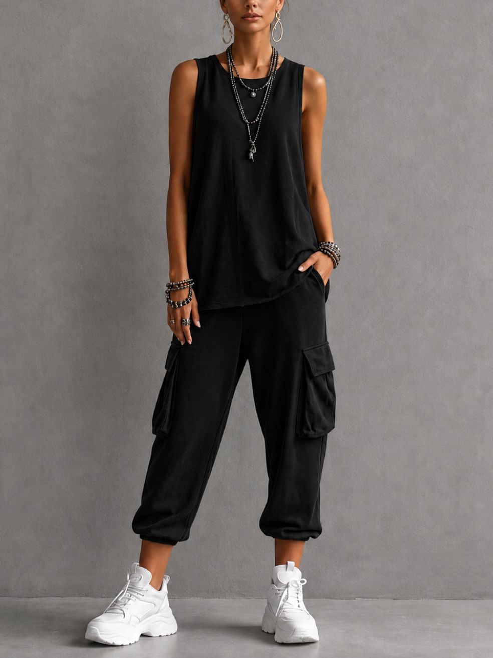 Dames Set met Mouwloze Top en Cargo Broek
