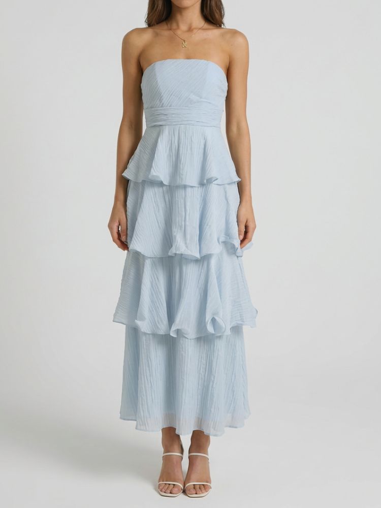 Dames Strapless Maxi Zomerjurk met Gelaagde Ruches