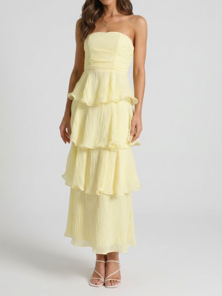 Dames Strapless Maxi Zomerjurk met Gelaagde Ruches
