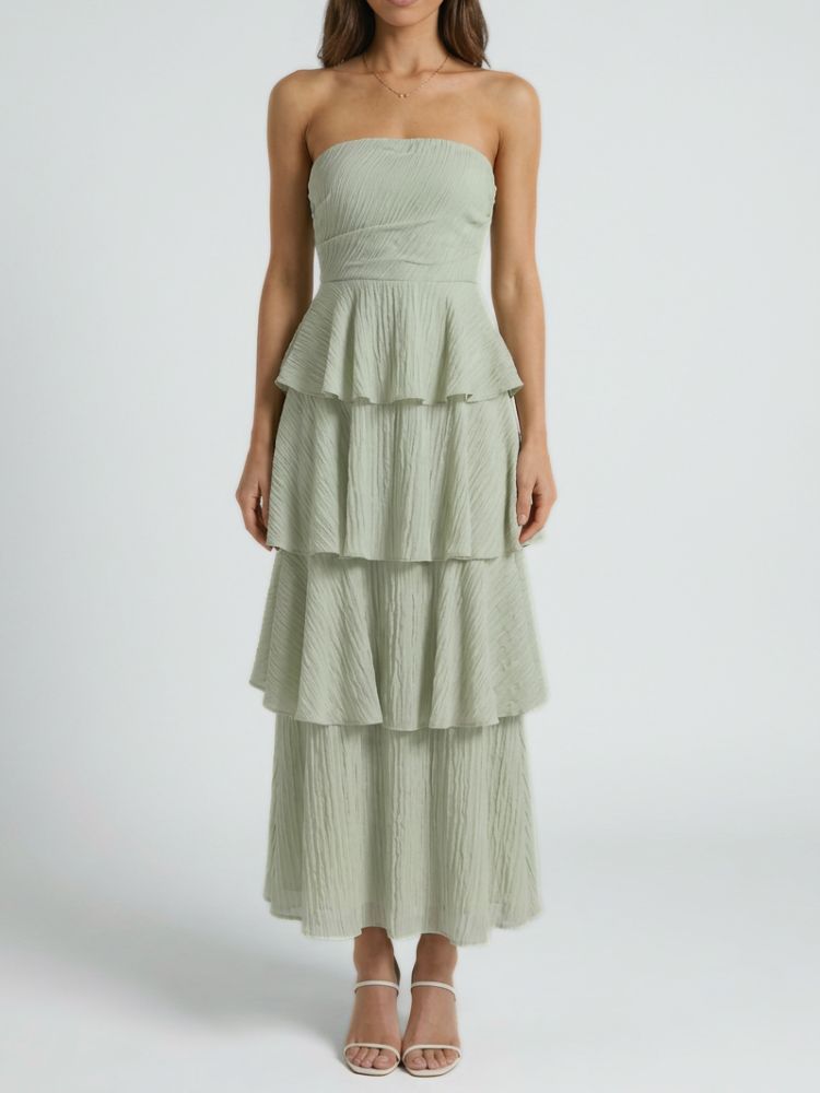 Dames Strapless Maxi Zomerjurk met Gelaagde Ruches
