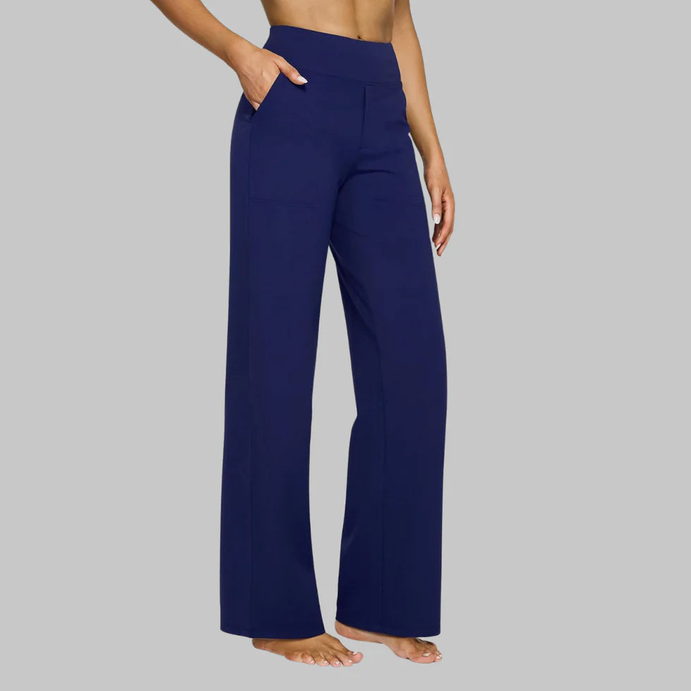 Dames Stretch Broek met Wijde Pijpen en Hoge Taille