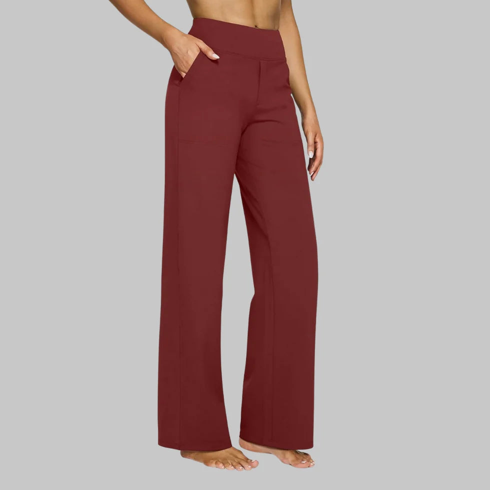 Dames Stretch Broek met Wijde Pijpen en Hoge Taille