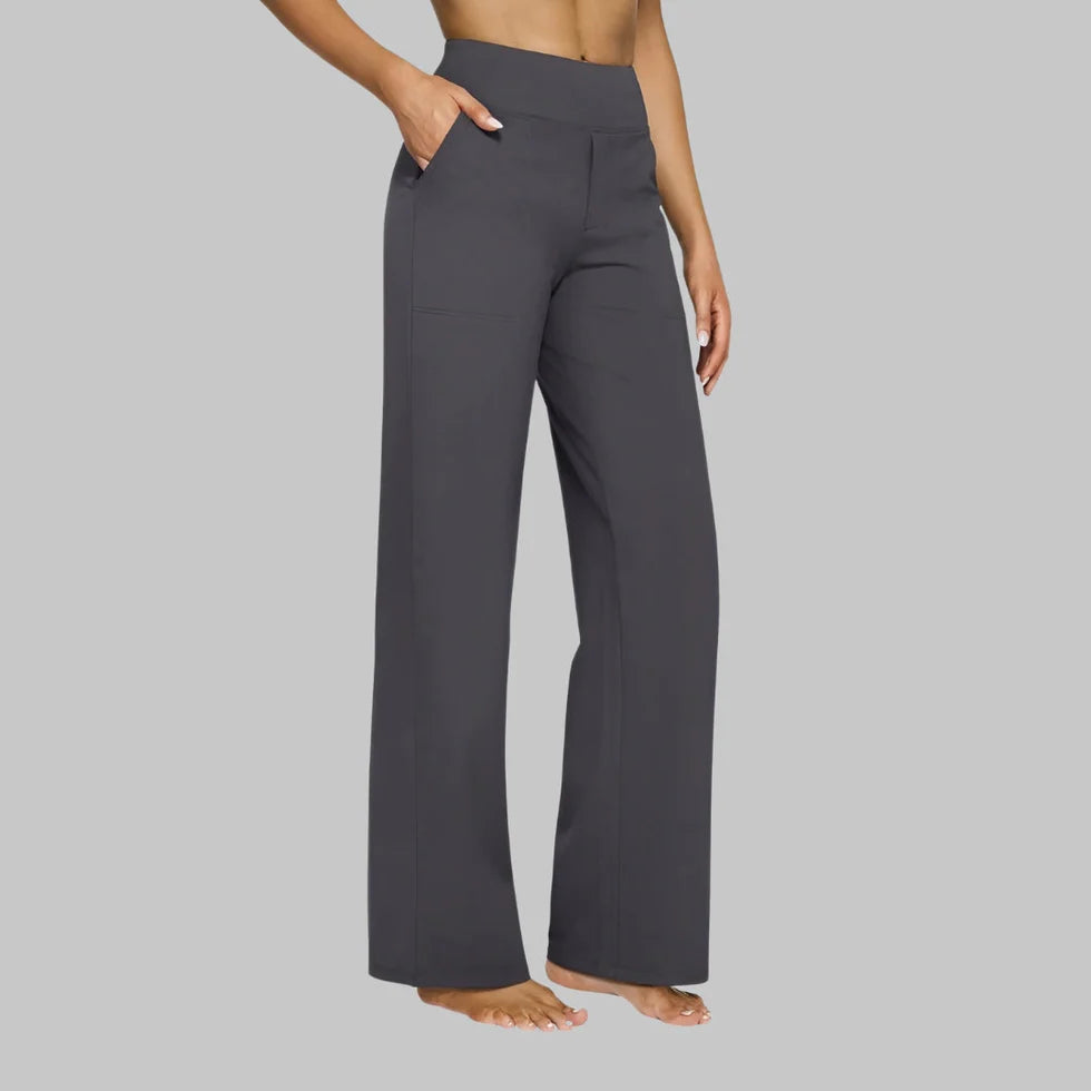 Dames Stretch Broek met Wijde Pijpen en Hoge Taille