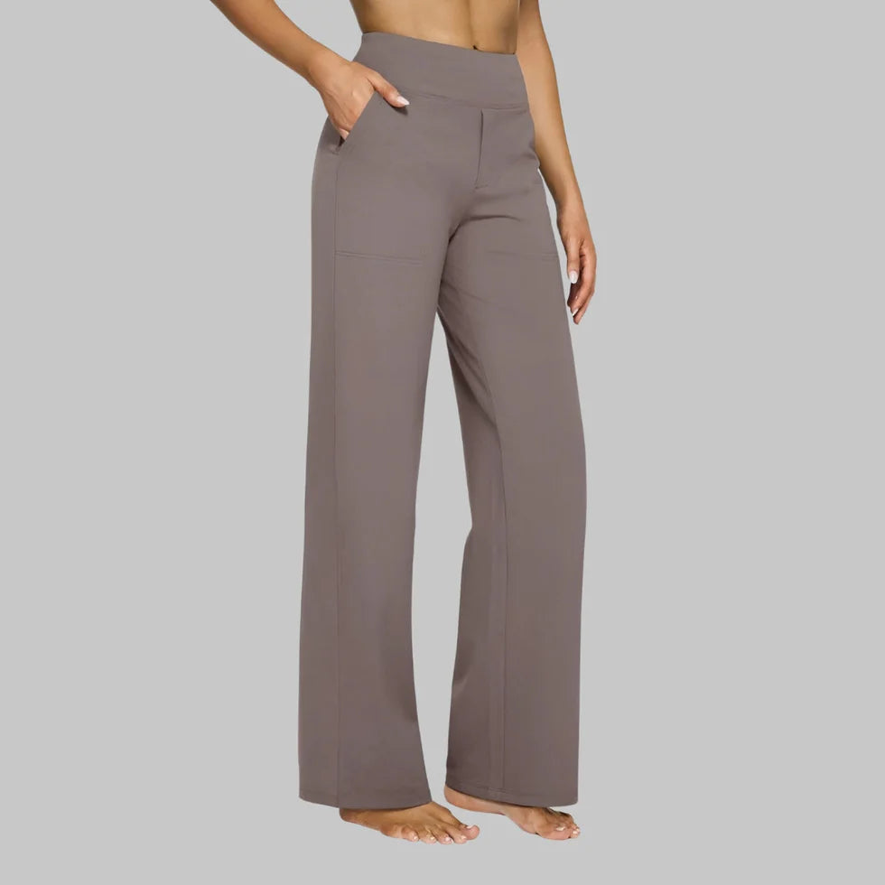 Dames Stretch Broek met Wijde Pijpen en Hoge Taille