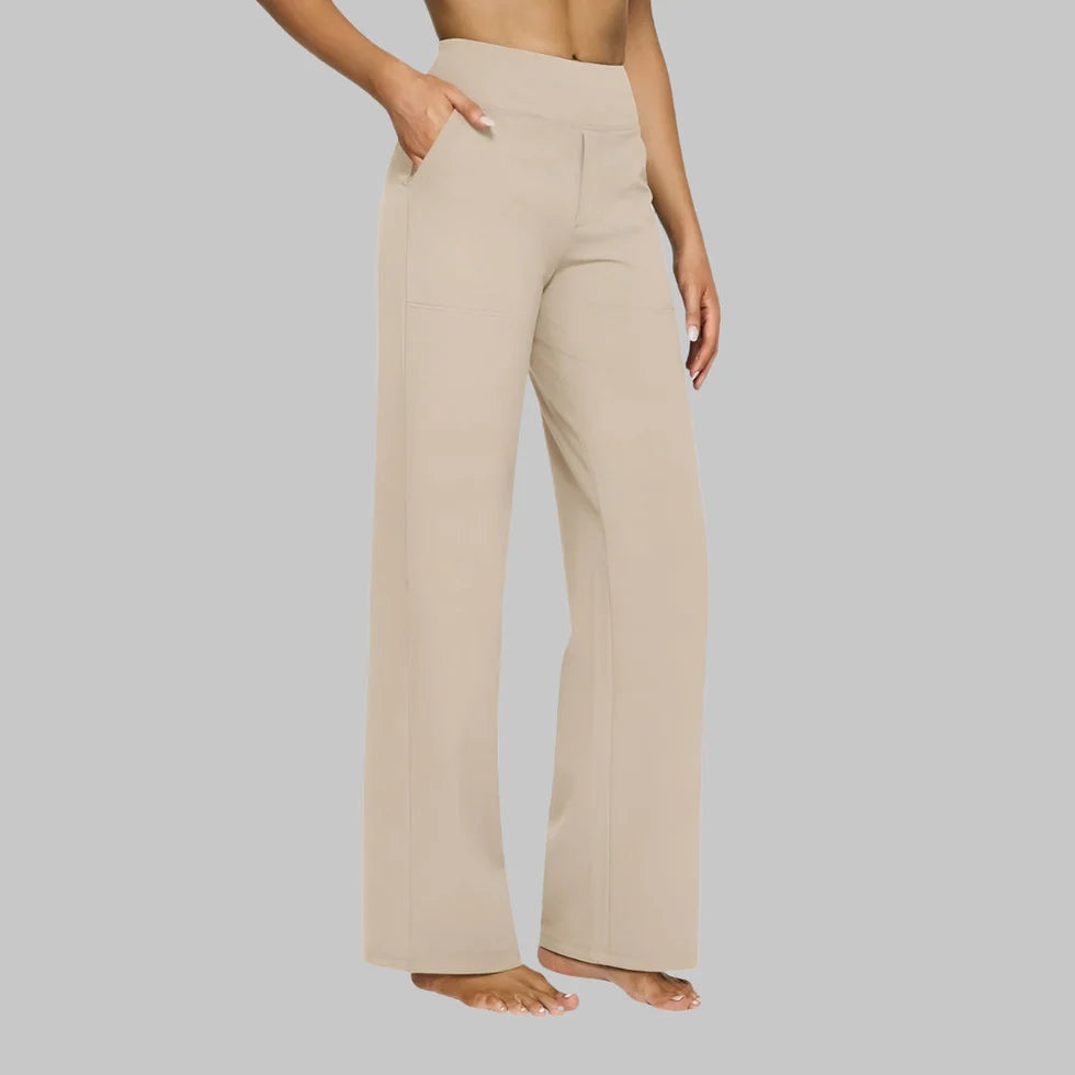 Dames Stretch Broek met Wijde Pijpen en Hoge Taille