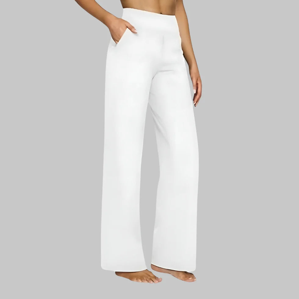 Dames Stretch Broek met Wijde Pijpen en Hoge Taille