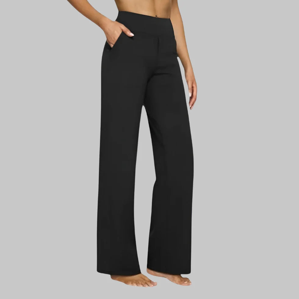 Dames Stretch Broek met Wijde Pijpen en Hoge Taille