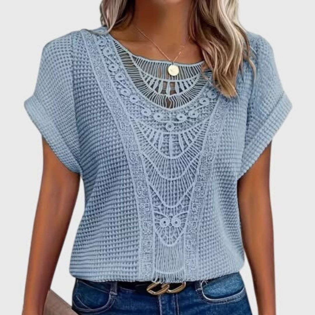 Dames T-shirt met Kanten Detail en Korte Mouwen