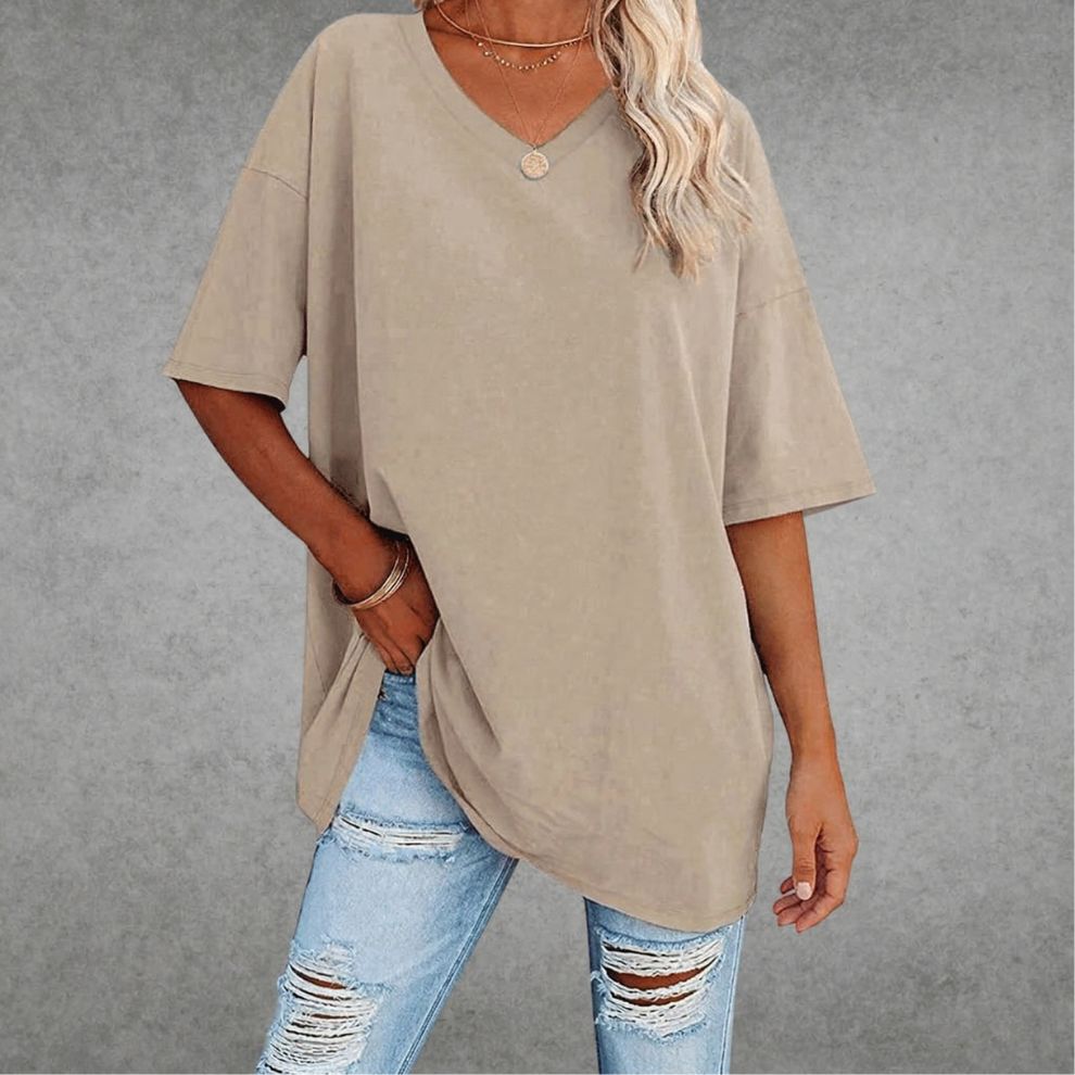 Dames T-shirt met Oversized Pasvorm en V-hals