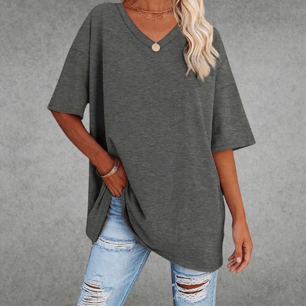 Dames T-shirt met Oversized Pasvorm en V-hals