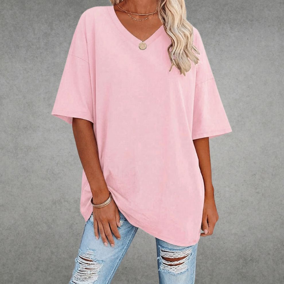 Dames T-shirt met Oversized Pasvorm en V-hals