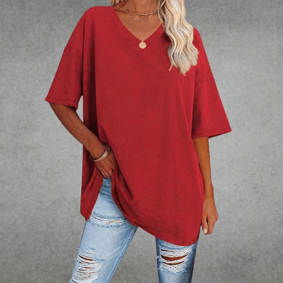 Dames T-shirt met Oversized Pasvorm en V-hals