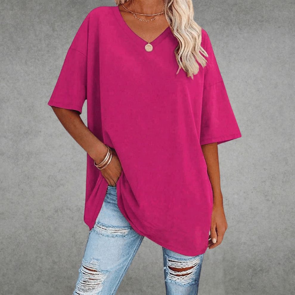 Dames T-shirt met Oversized Pasvorm en V-hals