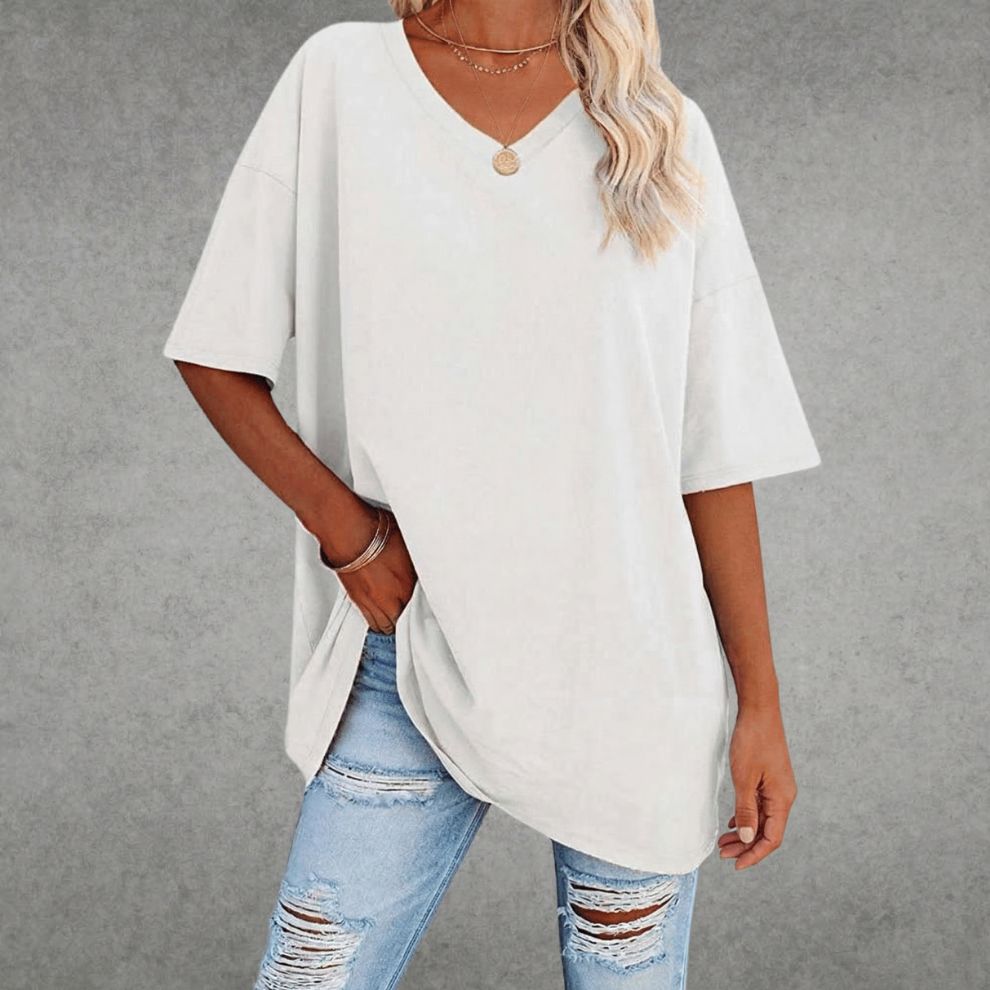 Dames T-shirt met Oversized Pasvorm en V-hals