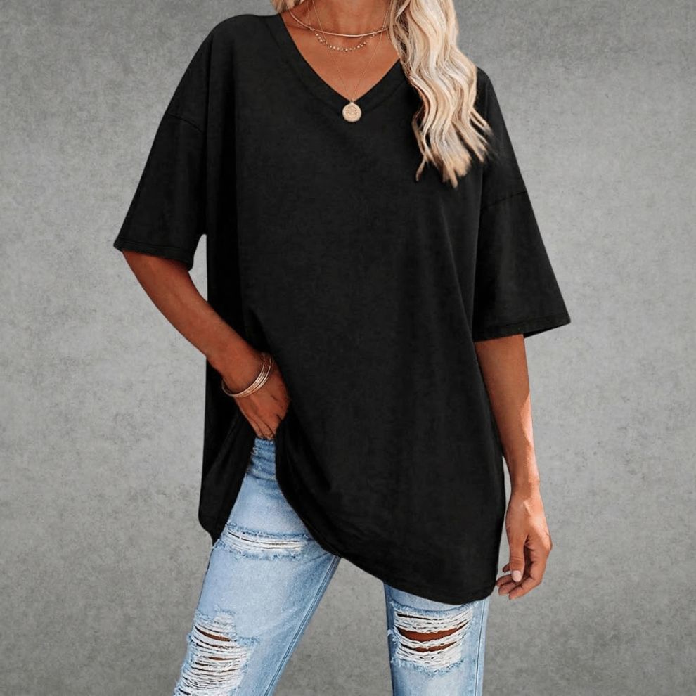Dames T-shirt met Oversized Pasvorm en V-hals