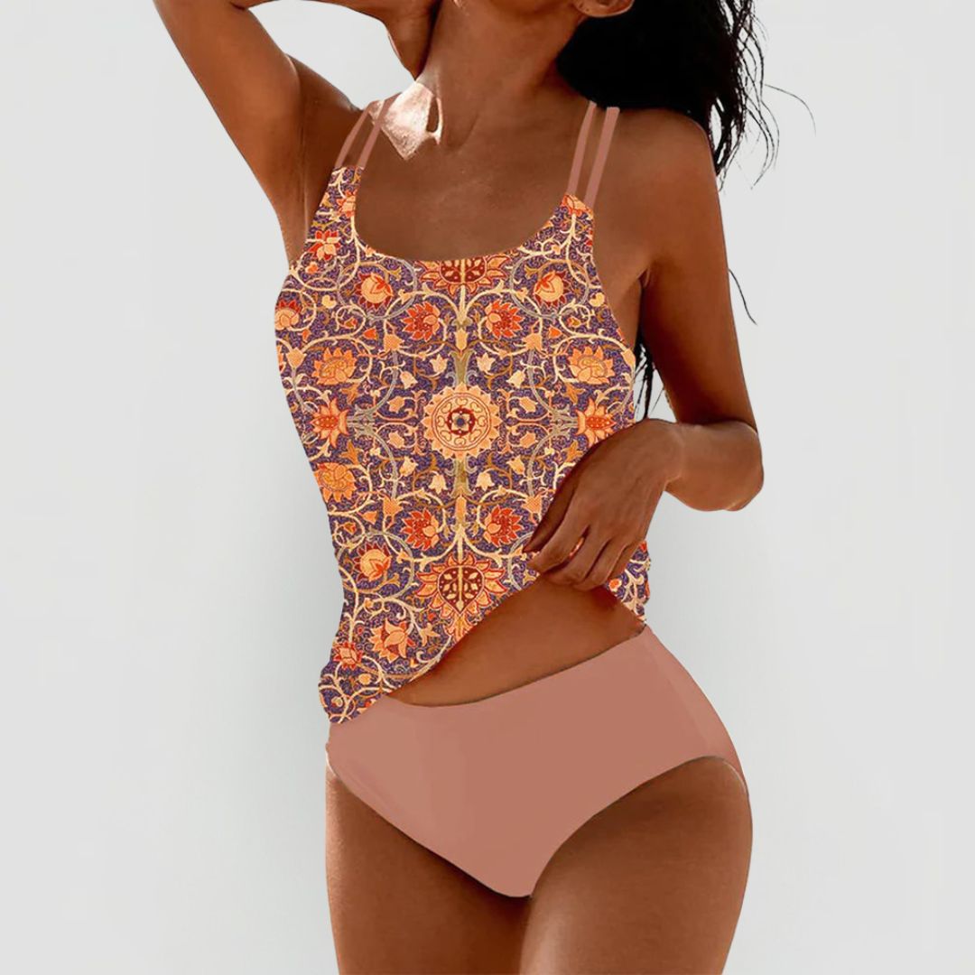 Dames Tankini met Bloemenprint en Dubbele Bandjes