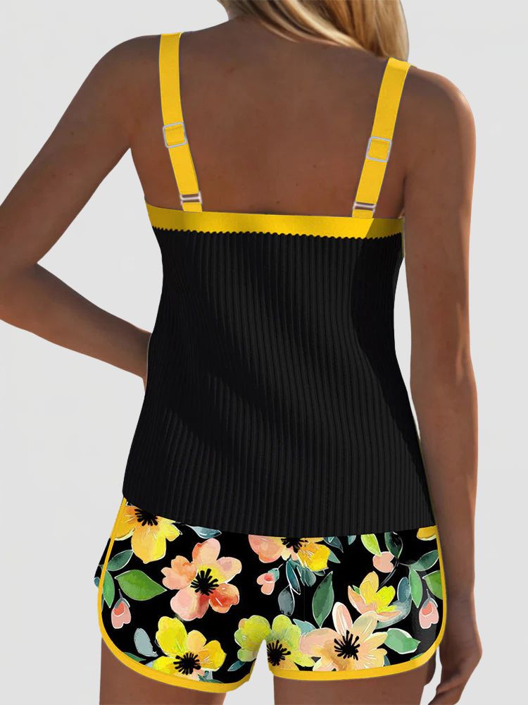Dames Tankini met Geribd Top en Shorts