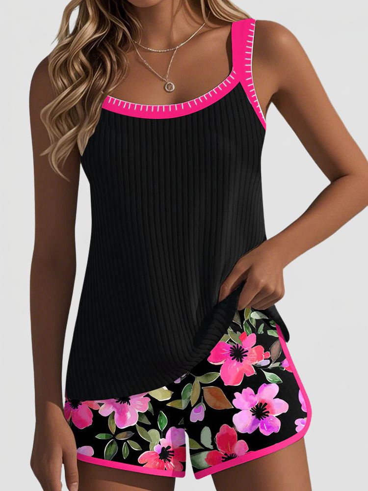 Dames Tankini met Geribd Top en Shorts