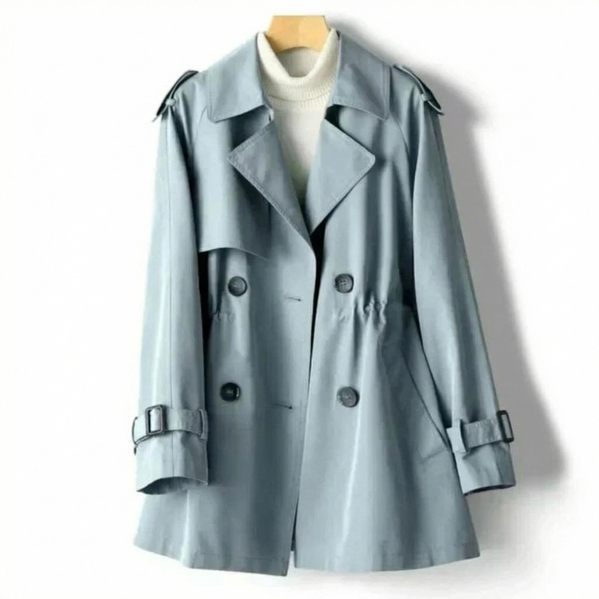 Dames Trenchcoat met Dubbele Knopenrij, Ceintuur en Epauletten