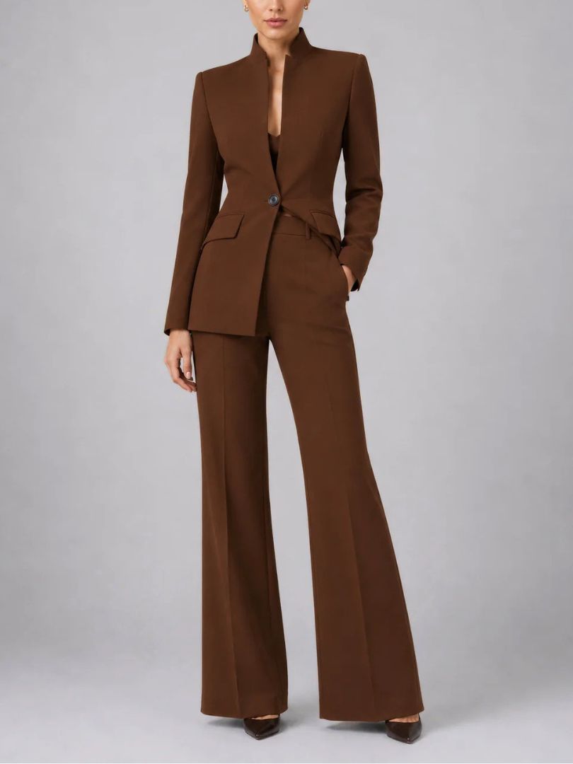 Dames Tweedelig Broekpak met Blazer en Uitlopende Broek