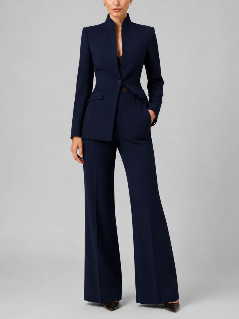 Dames Tweedelig Broekpak met Blazer en Uitlopende Broek