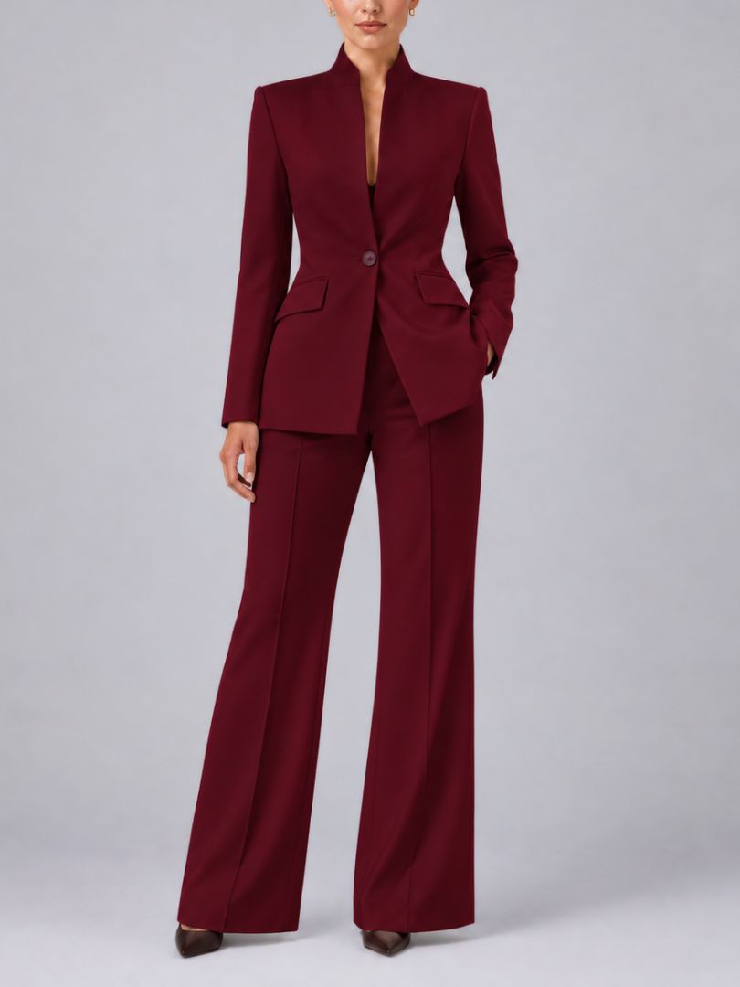 Dames Tweedelig Broekpak met Blazer en Uitlopende Broek