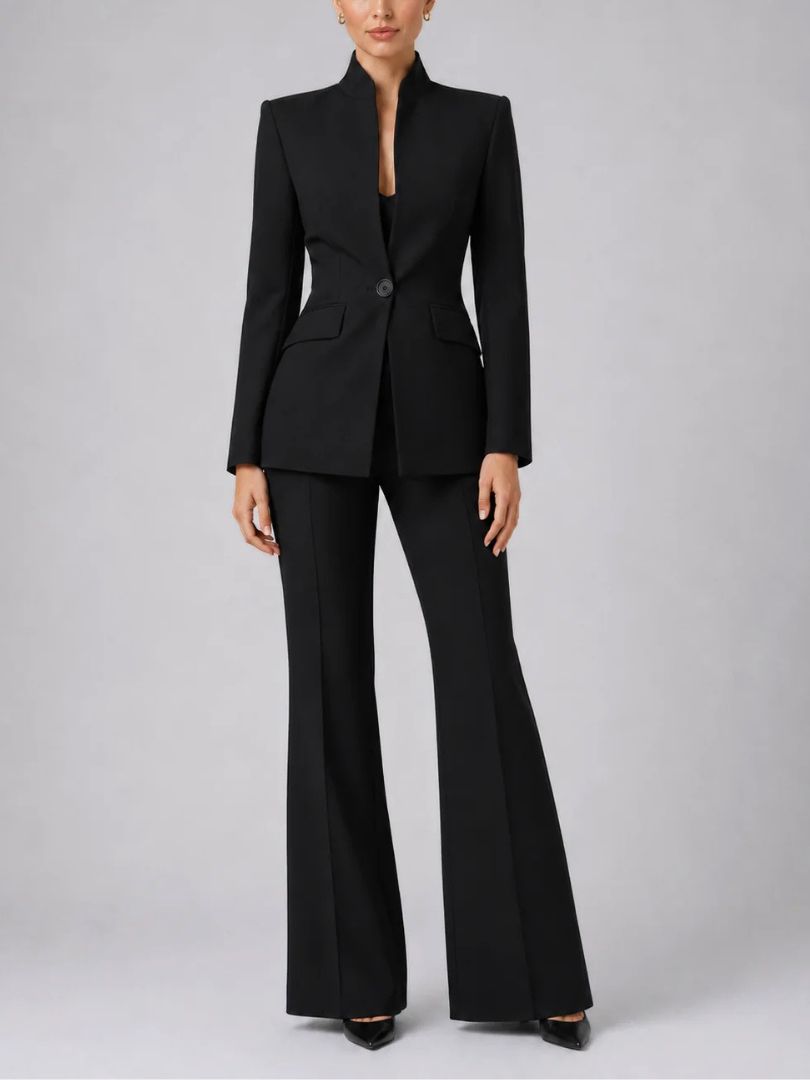 Dames Tweedelig Broekpak met Blazer en Uitlopende Broek