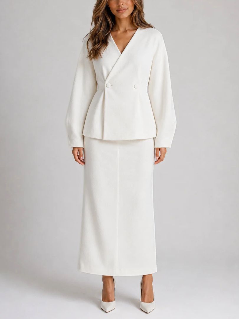 Dames Tweedelig Set met Peplum Blazer en Maxi Kokerrok